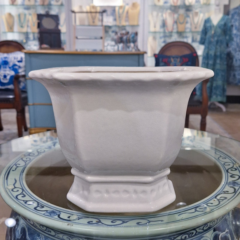 Handmade Ceramic Basin, 8" H x 9.5" W x 8" D, White