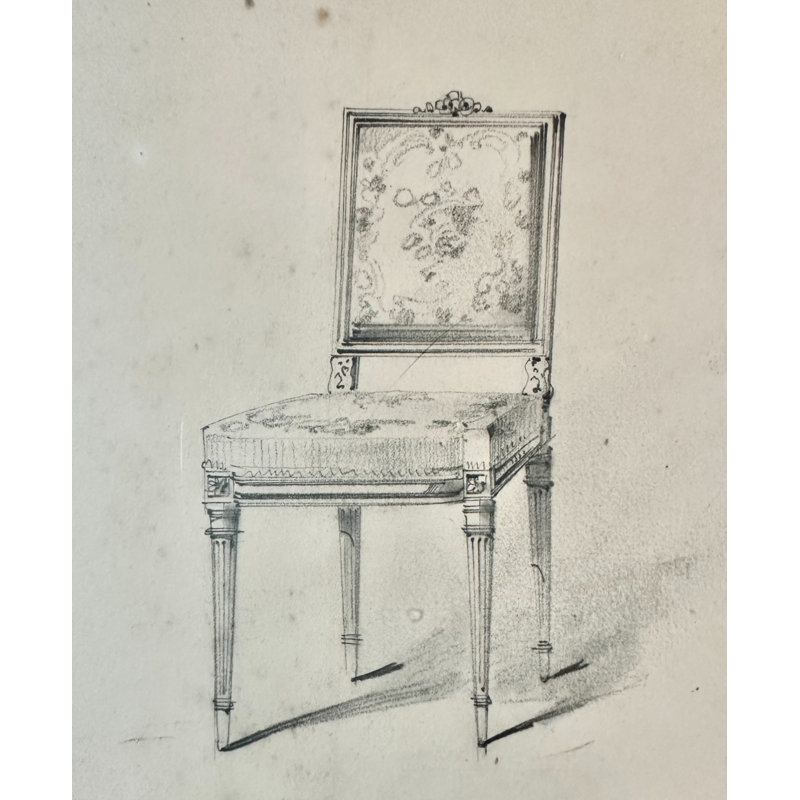 The Paris Apartment Collection Antique Sketch No. 6: Louis XV Boudoir Chair with Floral Crest, Paris Atelier Drawing