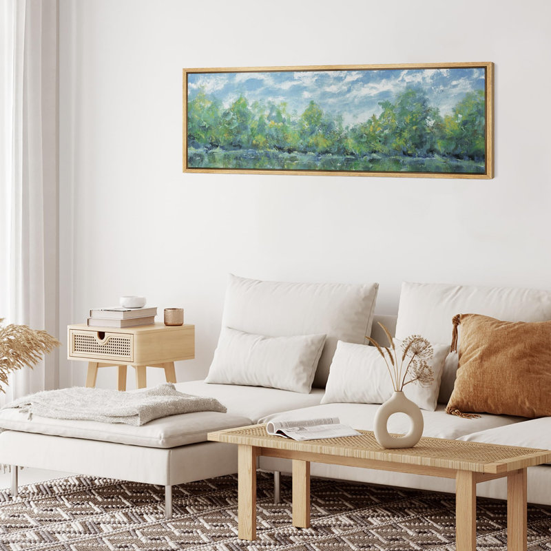 «Rustic Countryside Lush Riverside Grove Impressionist Landscape», reproduction d'art sur toile, H 20 po x l 60 po, Naturel