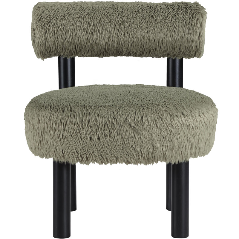 Fauteuil d'appoint rembourré Ambre, Tissu vert en peau de mouton vert, Noir, noir, noir, noir