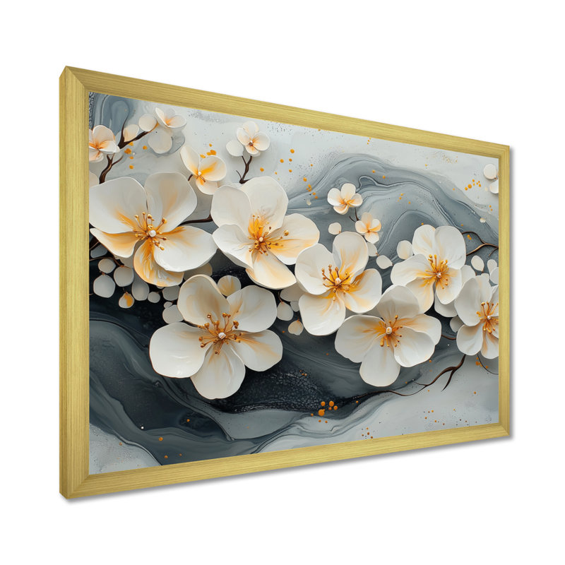 Velours noir fleurs de cerisier I - art mural sur toile fleur de cerisier, H 12 po x l 20 po, Cadre simple, Doré