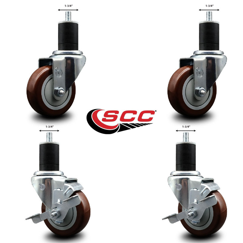 Ensemble de roulettes extensibles pivotantes en poly sur roulettes 2 freins SCC PLB 3,5 po x 1-3 / 4 po, Marron