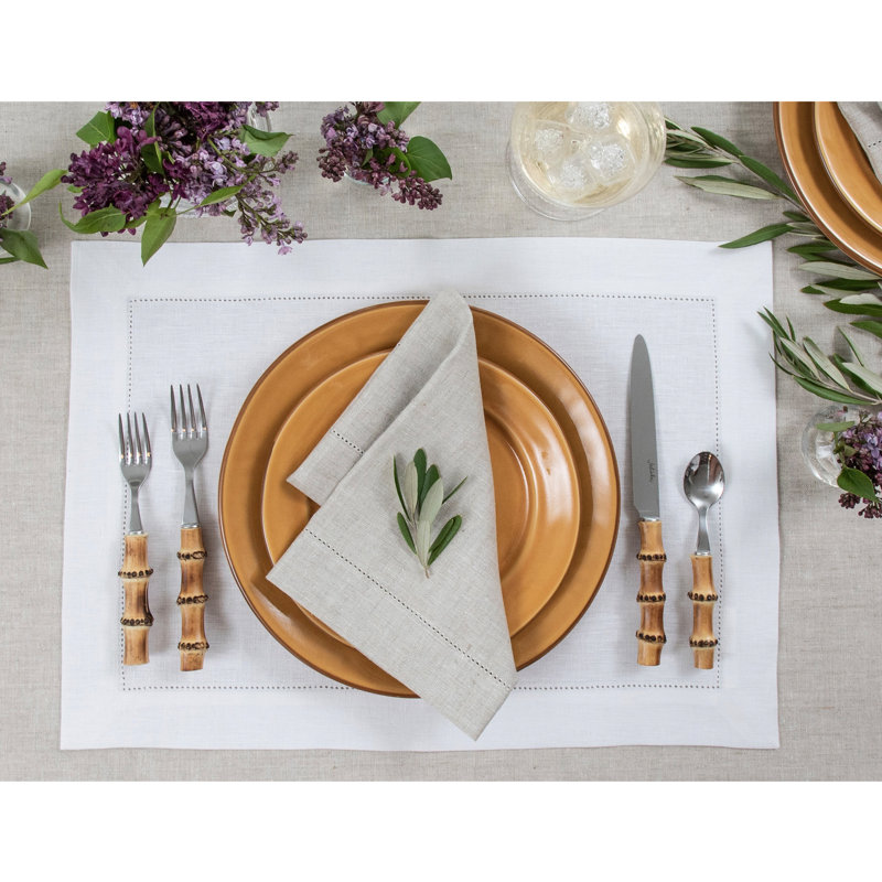 Medium Weight Hemstitch - 100% Pure Linen Dinner Napkins, Light Natural