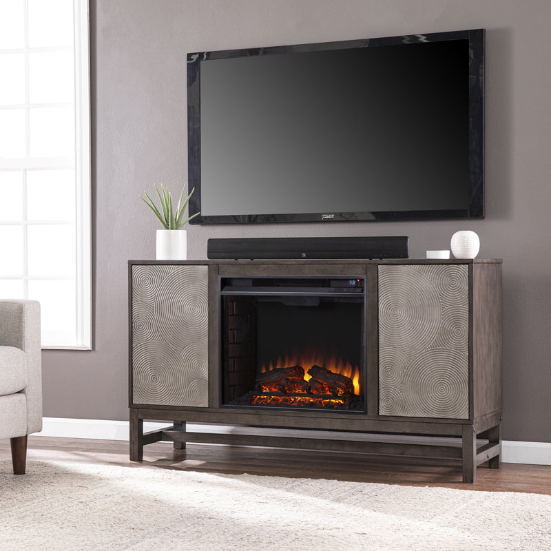 Lucely 54.25'' W Brown/Antique Silver Electric Fireplace