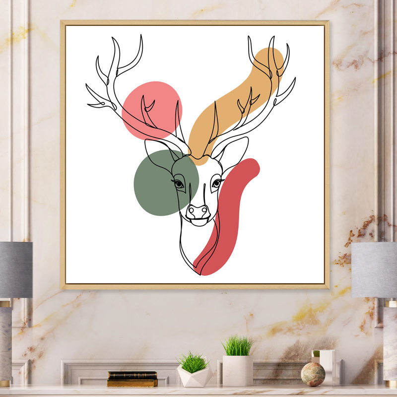 Minimalisme Christmas Deer Earth Tones - reproduction d'art sur toile, H 16 po x l 16 po x P 1 po, Cadre flottant brun