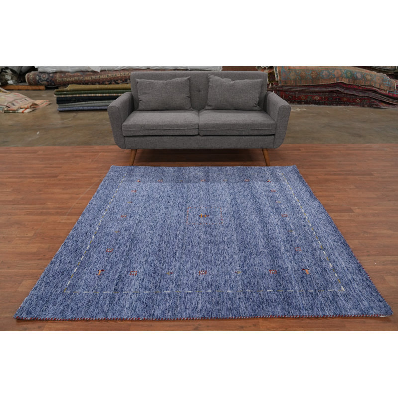 Tapis bleu fait à la main de style Gabbeh 6 x 6