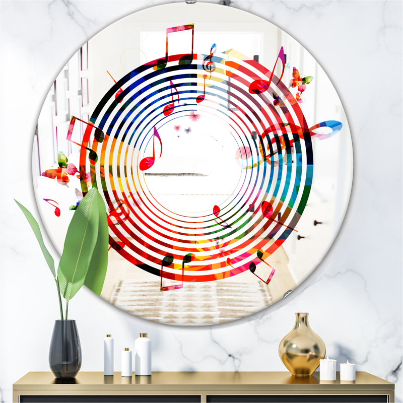 Notes de musique IV - Miroir mural moderne imprimé - Miroir mural contemporain ovale et circulaire, H 31,5 po x l 23,7 po