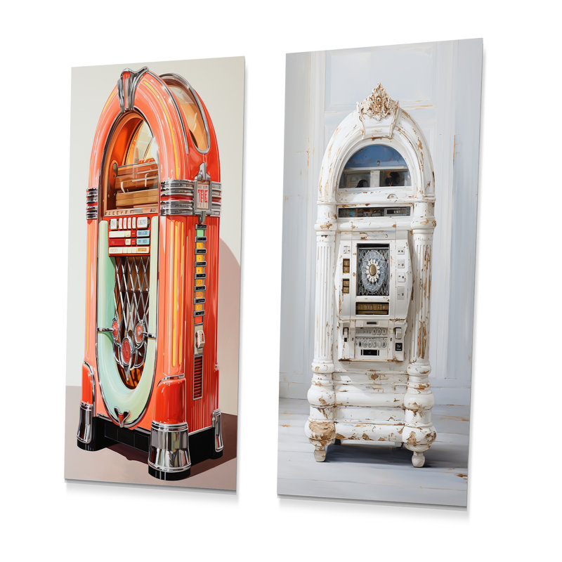 Minimaliste Jukebox Melody II - ensemble de 2 décorations murales en métal Jukebox, H 28 po x l 24 po