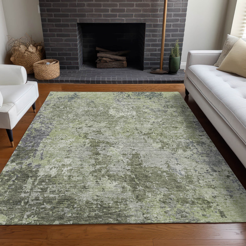 Machine Washable Indoor/Outdoor Cicel ACN1162 Green, Rectangle 10' x 14'