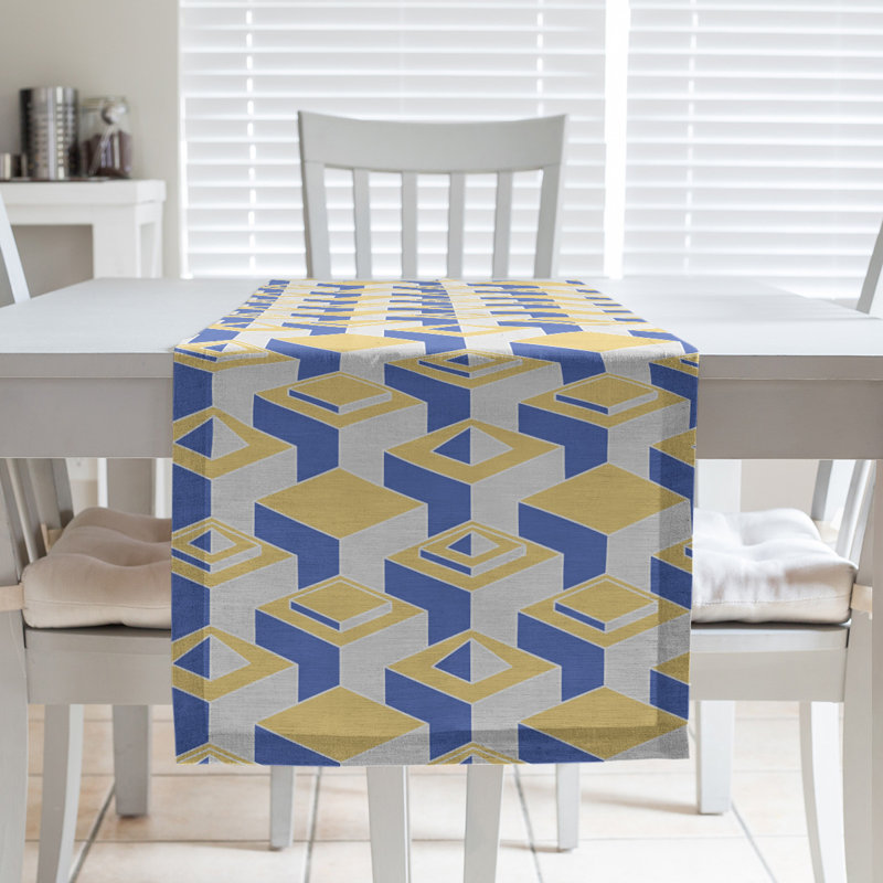 Chemin de table Classic Skyscrapers, 16 po x 90 po, Jaune/bleu