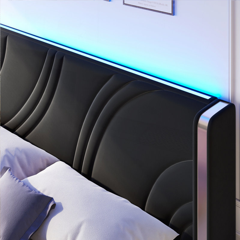 Modern LED Bed Frame with Velvet Finish Adjustable RGB Lighting and Ample Storage Drawers for Elegant Bedrooms