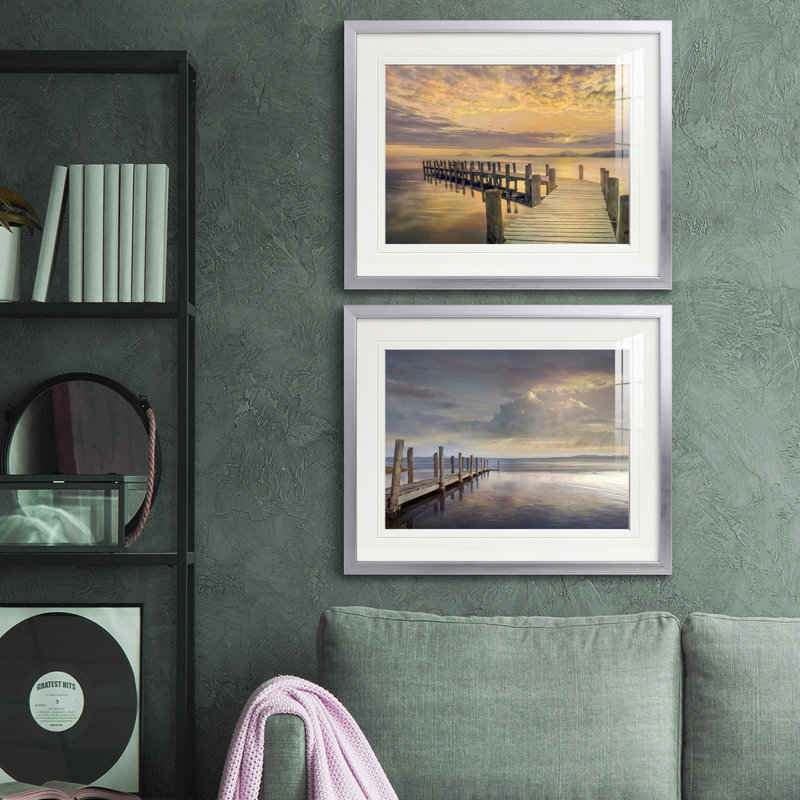 Reproduction de photo sur toile, Papier avec cadre argenté, Blanc mat