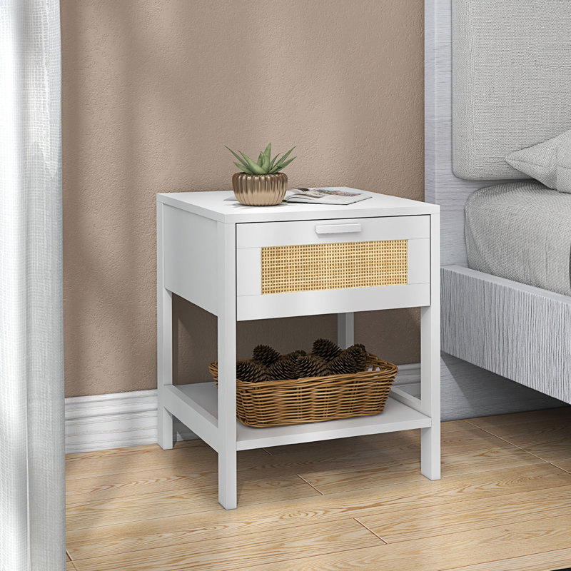 Table de chevet étroite, table de chevet avec tiroir et rangement, Blanc