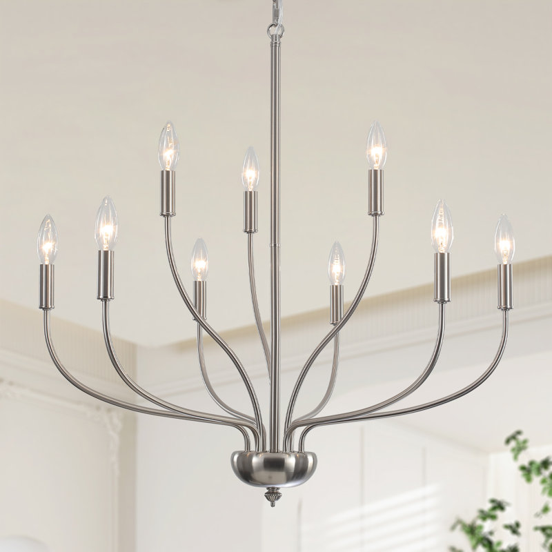 Sebron 9 Light 2-Tier Dimmable Classic / Traditional Candle Style Chandelier, Nickel, 9 Lights