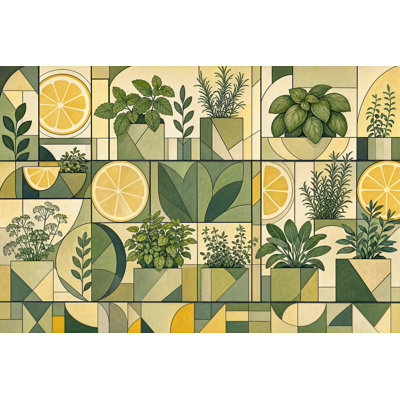 Papier peint géométrique avec motif de jardin amovible