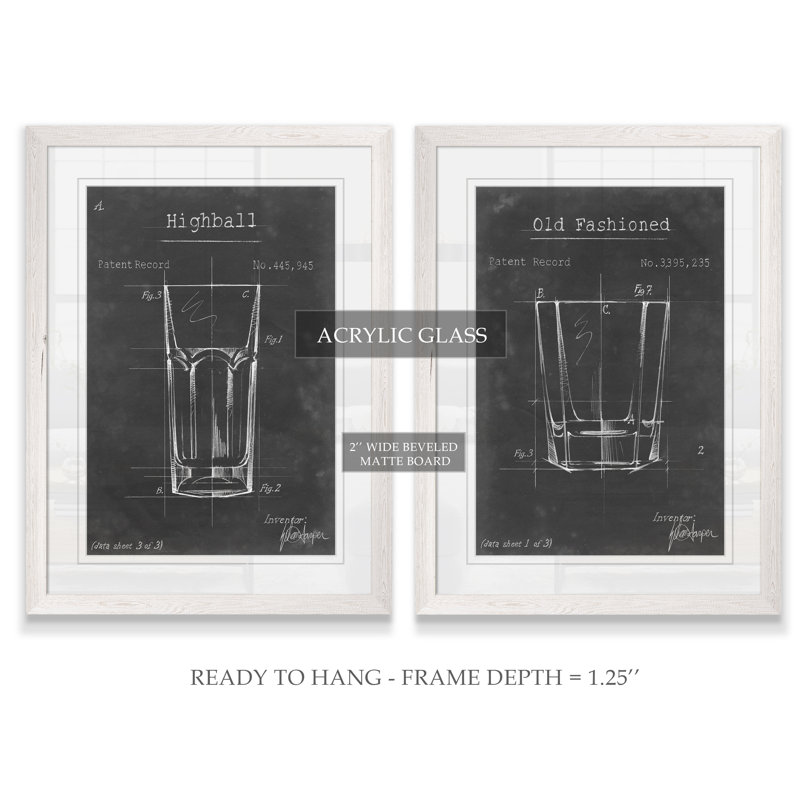 «Barware Blueprint I» par Antonyus Bunjamin (Abe) - ensemble de 2 reproductions d'art encadrées, H 24 po x l 18 po, Blanc