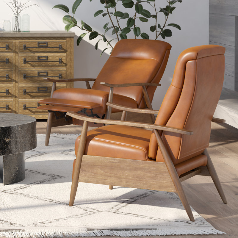 Imona 30" Wide Leather Recliner, Caramel Pebbled Faux Leather
