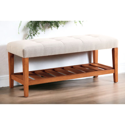 Gray Fabric And Oak Finish Storage Bench - 40" Seat 16" Depth Practical Solution With Cover 40.63 In. Product Width