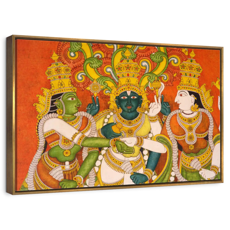 Murale Meenakshi, Cadre flottant doré, 40 po x 27 po