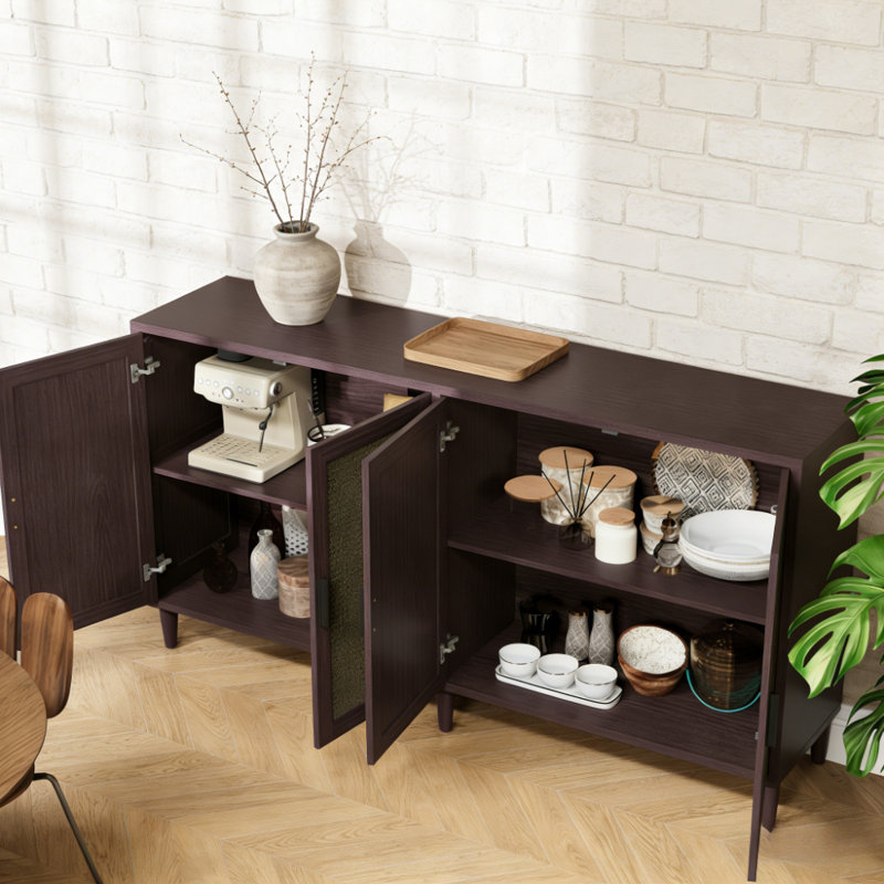 Buffet 4 portes en rotin, Brun