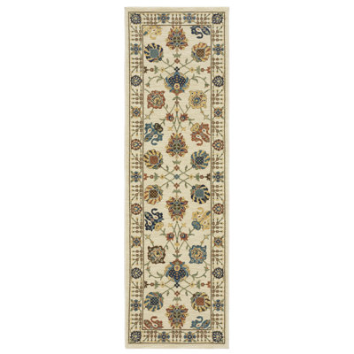Tapis floral en polypropylène tissé à la machine ivoire / bleu / orange