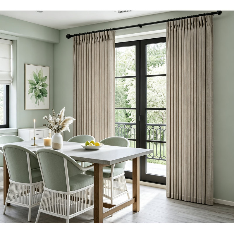 Rideaux en lin épais gris plissés gris et beige 52 x 90 po 2 panneaux
