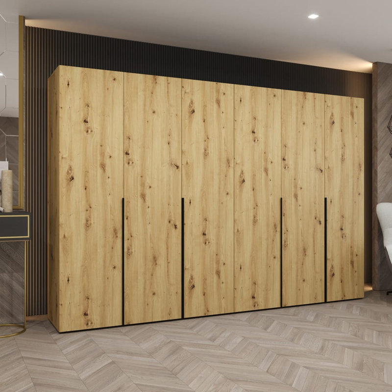 Bia 6 Door Manufactured Wood Wardrobe, Oak Artisan