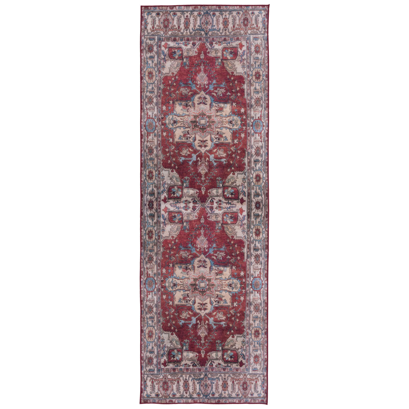Sonia Oriental Red/Beige Power Loom Area Rug, Runner 2'6" x 12'