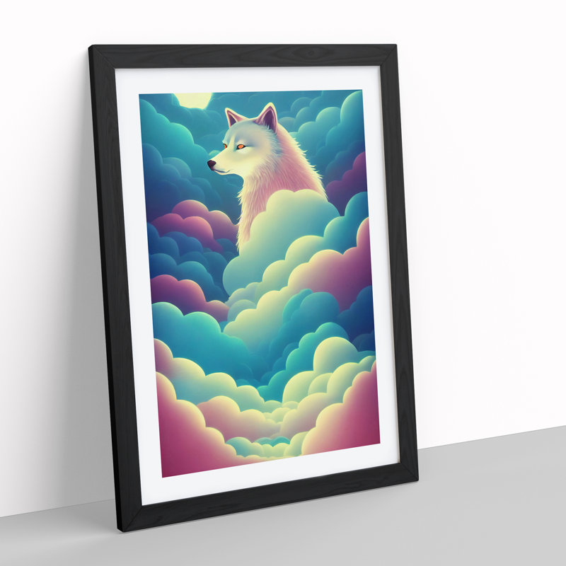 XV1022-5268X Wolf In The Clouds - Single Picture Frame Print, 64cm H x 46cm W x 2cm D, Black Framed