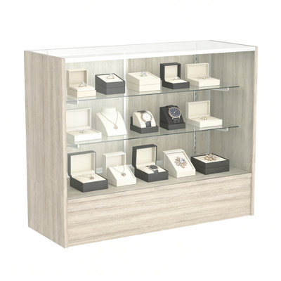 48" W X 18" D X 38" H - Black Reatil Display Case, Full Vision Display Case With Led Llights