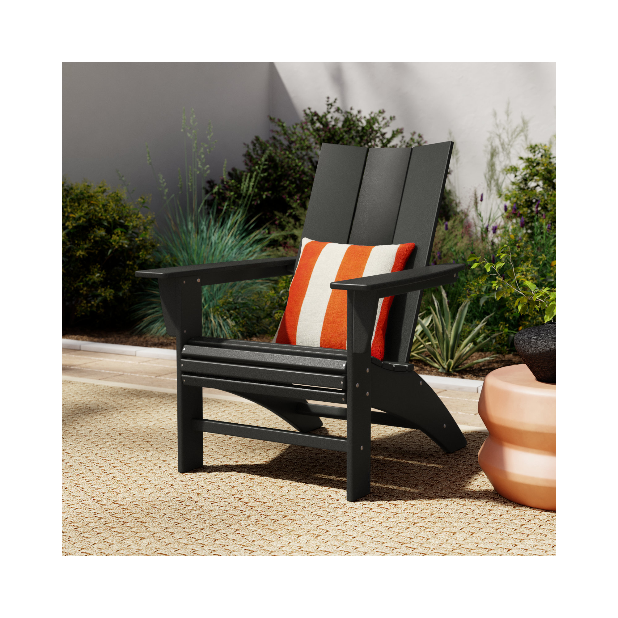 POLYWOOD Modern Curveback Adirondack Chair, Black