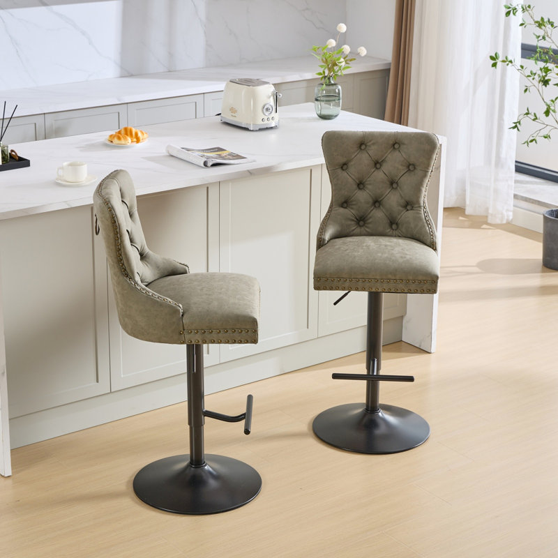 Pivotement à 360 ° avec siège réglable, dossiers en cuir PU pour la maison (olive, 2 sièges, 2 tabourets de cuisine confortables)