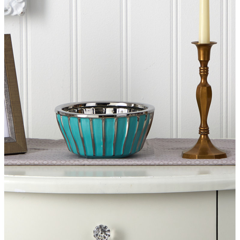 Vase de table en céramique Arvide, Sarcelle, H 3,5 po x l 7,25 po x P 7,25 po