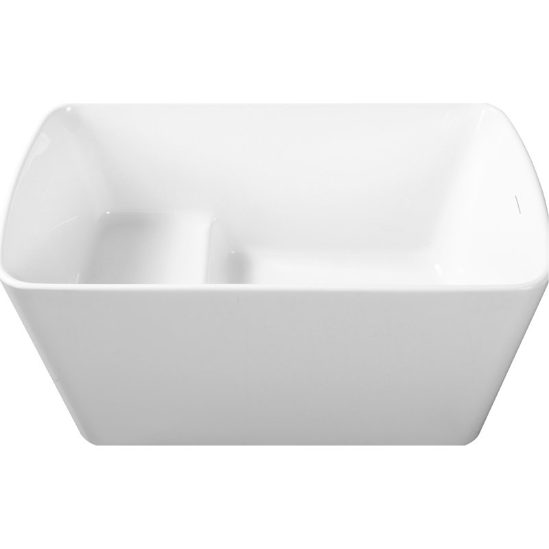 Square - Shape 49'' Glossy Acrylic Freestanding Tub, Drain, Comfortable Seated Soaking, 55 Gallons Capacity, Scratch Bathtub,