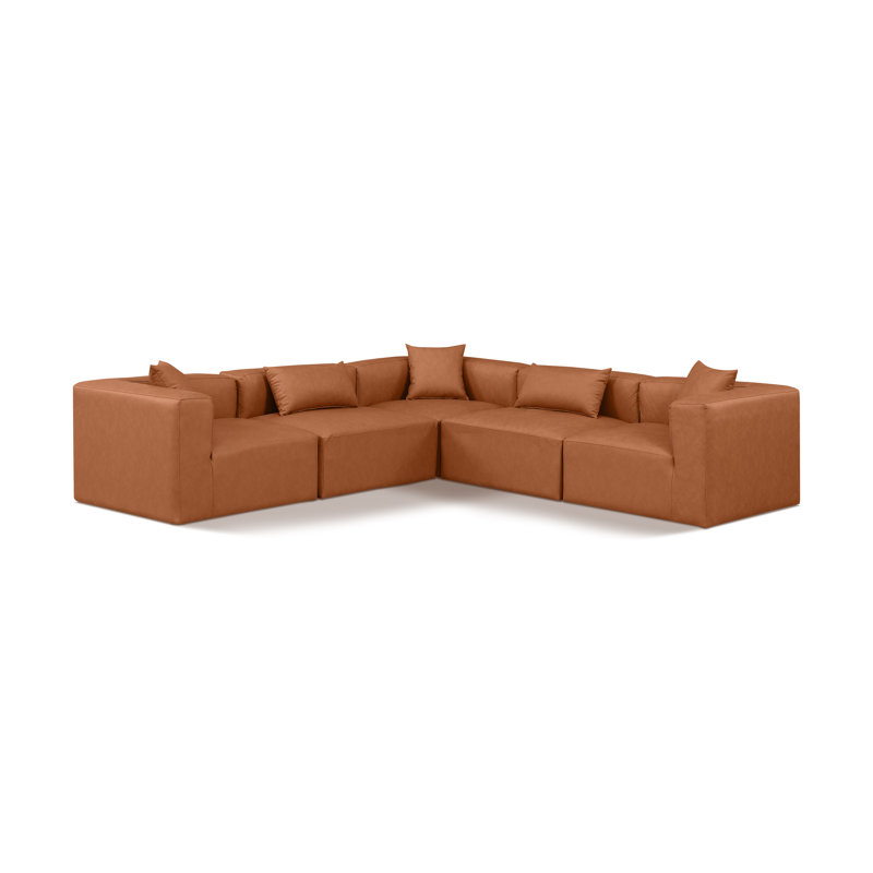Houswerth Upholstered L-Shaped Sectional Reversible, Cognac Vegan Leather