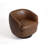 Upholstered Brown Faux Leather Swivel Barrel Chair Recessed Arms With Solid Wood Base-1574842057