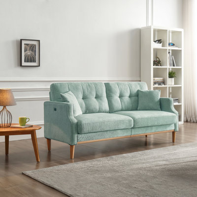 Canapé 2 places Loveseat pour espace de vie principal, chambre à coucher, bureau, tissu imperméable, port de charge USB, 2 coussins, pieds en bois