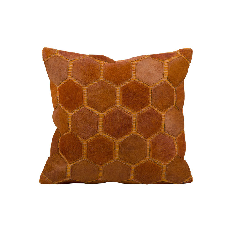 Coussin en cuir naturel et cuir, Orange