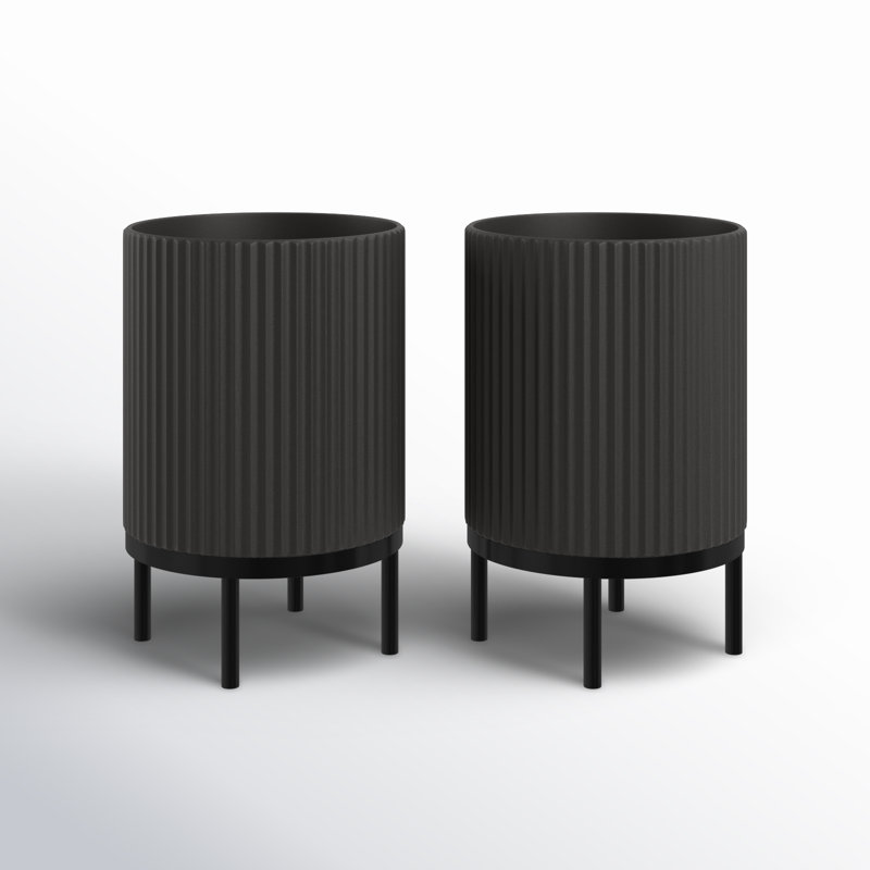 Modern Black Raised Demi Planter with Stand, 15"x22"