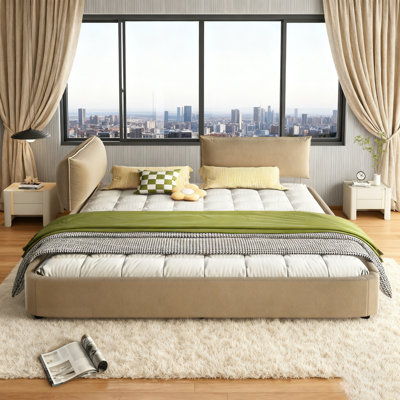 Structure de lit Cloud avec tête de lit mobile surdimensionnée rembourrée, revêtement en chenille pour plus de confort et de style