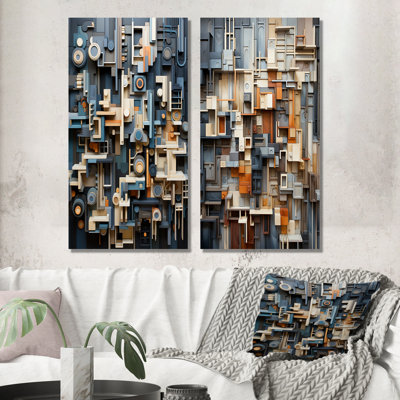 Abstrait taupe, bâtiment de tetris - gratte-ciel, ensemble de 2 reproductions d'art mural