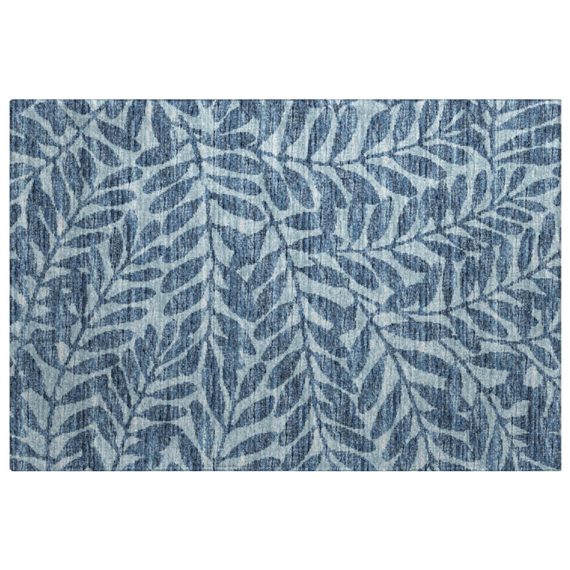 Premium Machine Washable Dream Shag ADS111 Tropical Leaves Rug, Blue, 2'6" x 3'10"