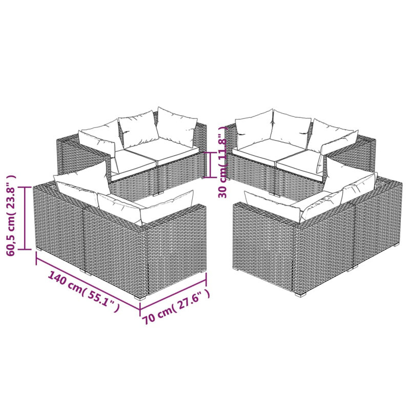 Ensemble modulaire de patio de 27,6 po de largeur avec coussins, Rouge, Brun