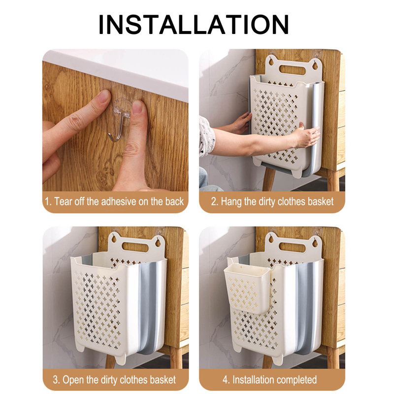 Bathroom Folding Dirty Clothes Storage Basket Laundry Basket Household Wall Hanging Large Portable Punch- Put Clothes Bucket