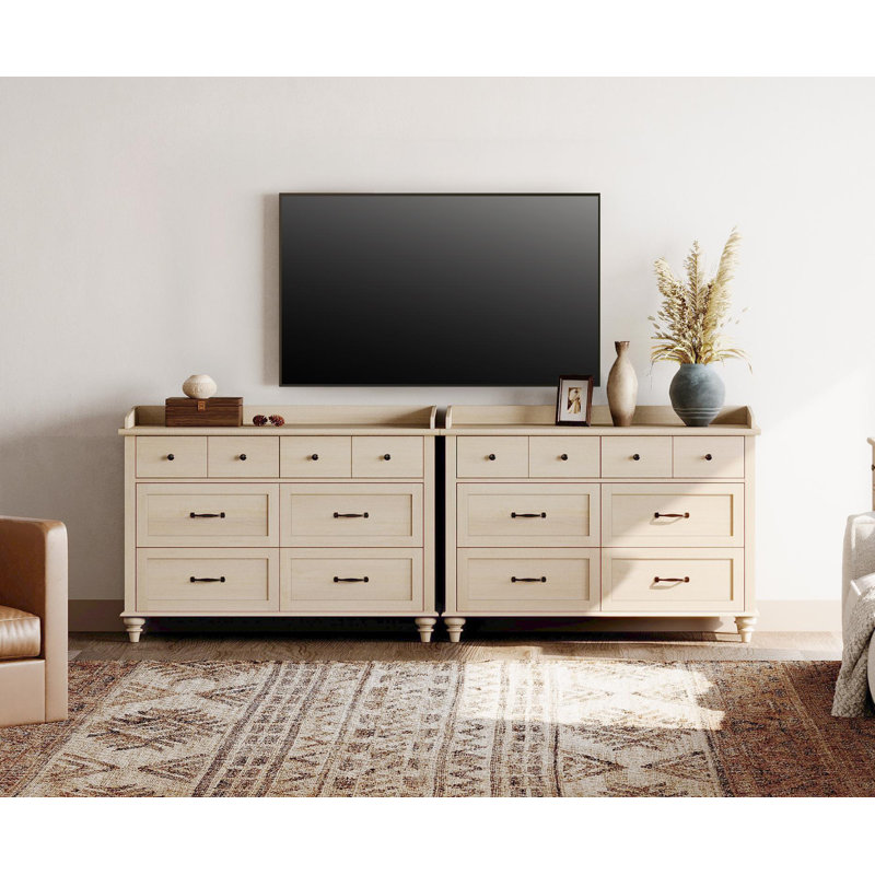 Grande commode beige avec 12 tiroirs pour la chambre à coucher, commode Mid-Century en bois