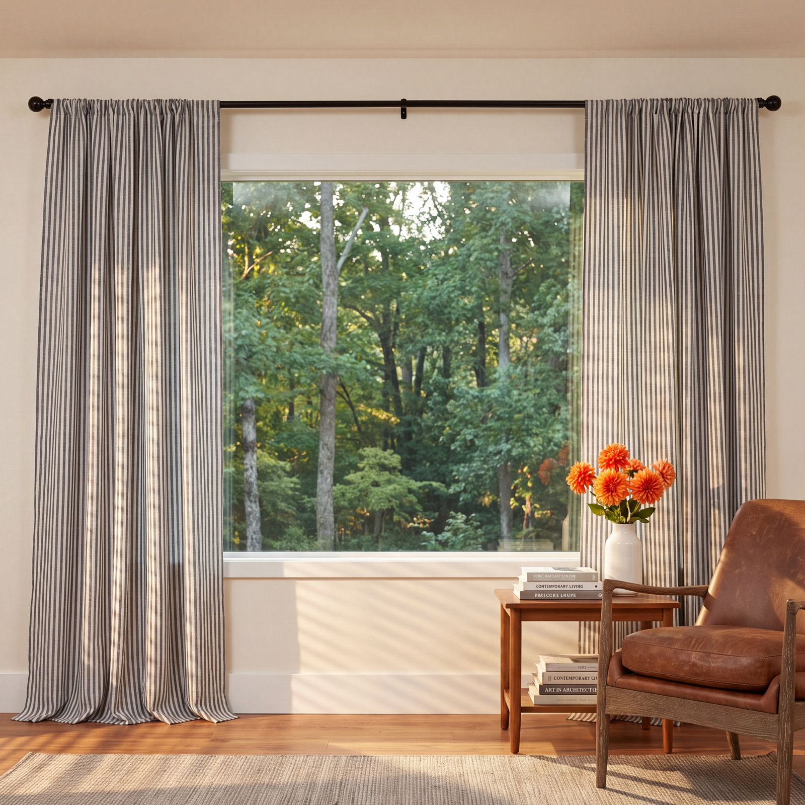 Solino Home Striped Pure Linen Curtain Panel, 52" W x 84" L, Black and White
