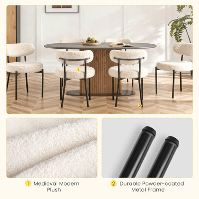 Boucle Sherpa Dining Chairs Set - Ergonomic Curved Back Upholstered Chairs with Sturdy Metal Frame, Easy Assembly for Modern Kitchen & Dining Room