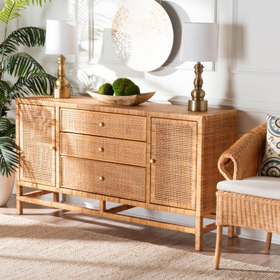 Wroblewski Bali & Pari Vivan Bohemian Honey Rattan And Mahogany Wood 3-Drawer Storage Cabinet