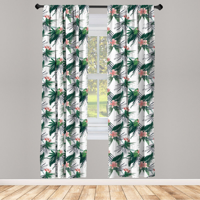 Jungle Floral Semi-Sheer Rod Pocket Curtain Panels, 28" x 63"