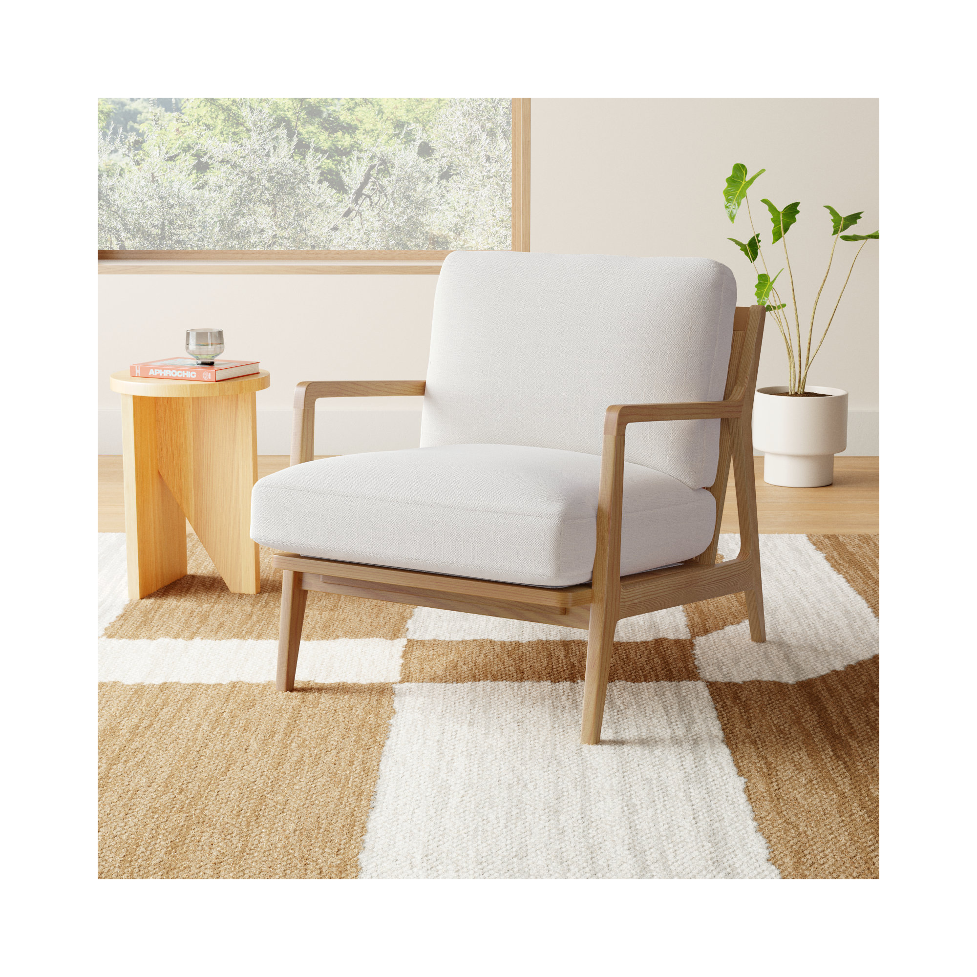 Carmelo Upholstered Armchair, Cream Linen Blend